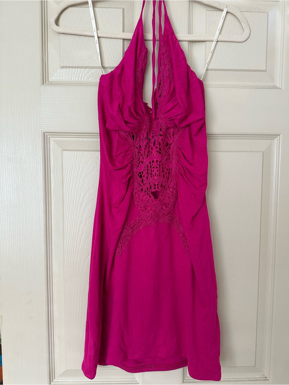 Sky Hot Pink Halter Dress with Lace Cutout